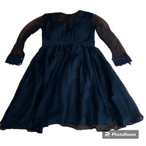 NWT Lace V-Neck Midi Dress Navy Long Sleeve Formal Dress